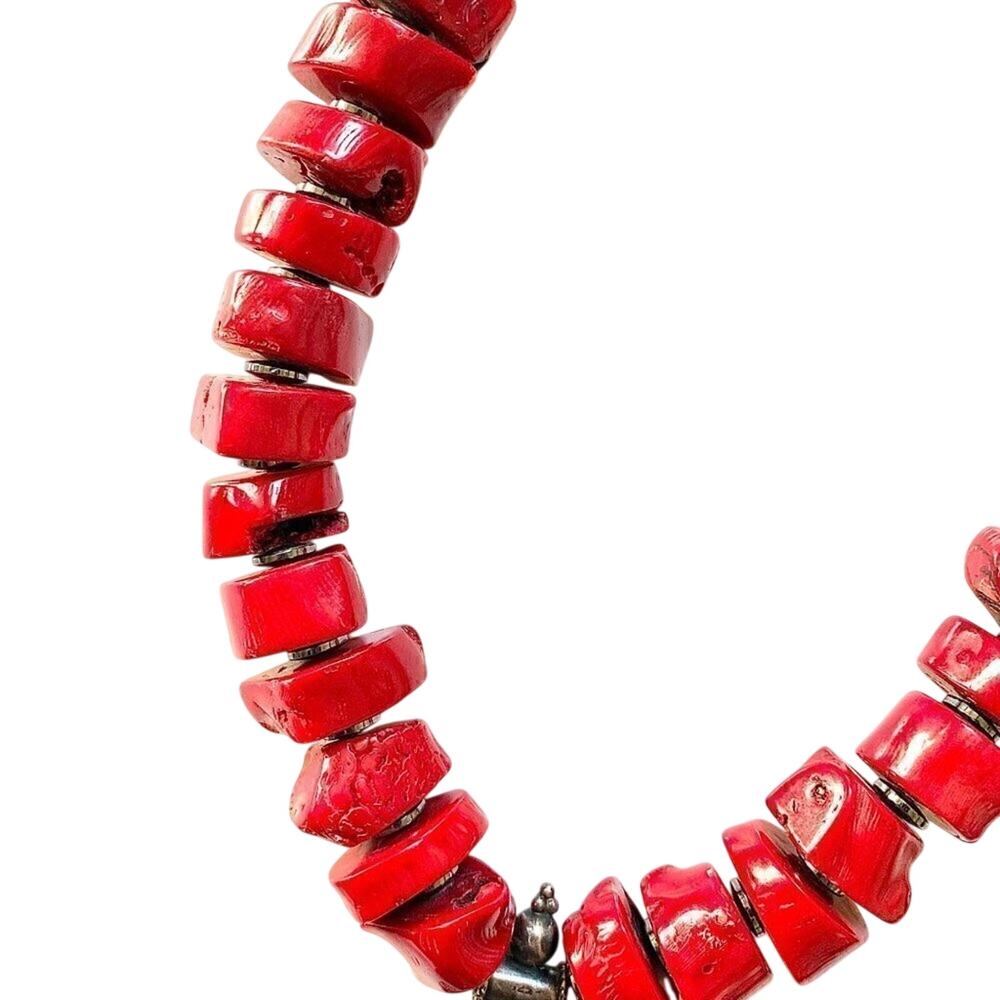 Chunky Red Coral Statement Necklace Sterling Silver Pendant 20” 10.3oz‎ - Picture 9 of 14